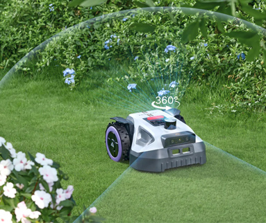 Der rotierende 360° LiDAR erfasst die Umgebung in Echtzeit dreidimensional – für zuverlässige Navigation unter dichten Bäumen und durch schmale Durchgänge, wo GPS-basierte Mähroboter versagen.