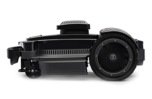 Schwarzer Techline LX6 M#hroboter mit großem Hinterrad, Ansicht von der Seite