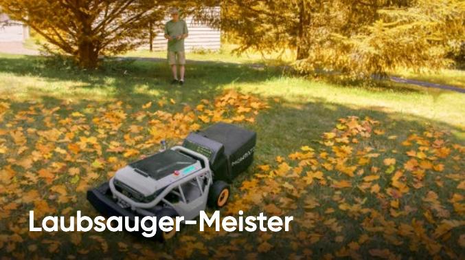 Das Bild zeigt, dass der Rasenmäher wie ein Laubsauger arbeitet und das Schnittgut ohne Rechen einsammelt.
