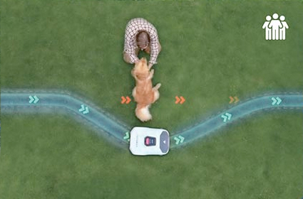 Auf diesem Bild ist zu sehen, wie der Anthbot Hindernissen ausweicht, beispielsweise einem liegenden Hund 