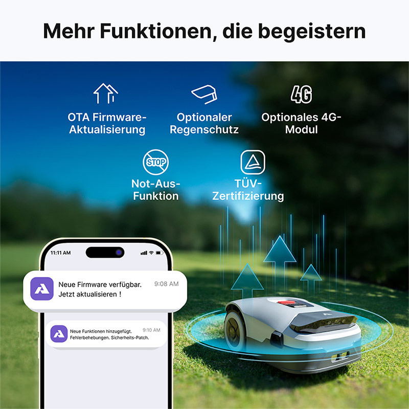 Anthbot Genie 1000 Drahtloser Mähroboter mit RTK und 4 Kamera 3D Vision 4G Connect bis 2000 qm