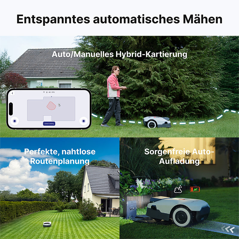 Anthbot Genie 1000 Drahtloser Mähroboter mit RTK und 4 Kamera 3D Vision 4G Connect bis 2000 qm