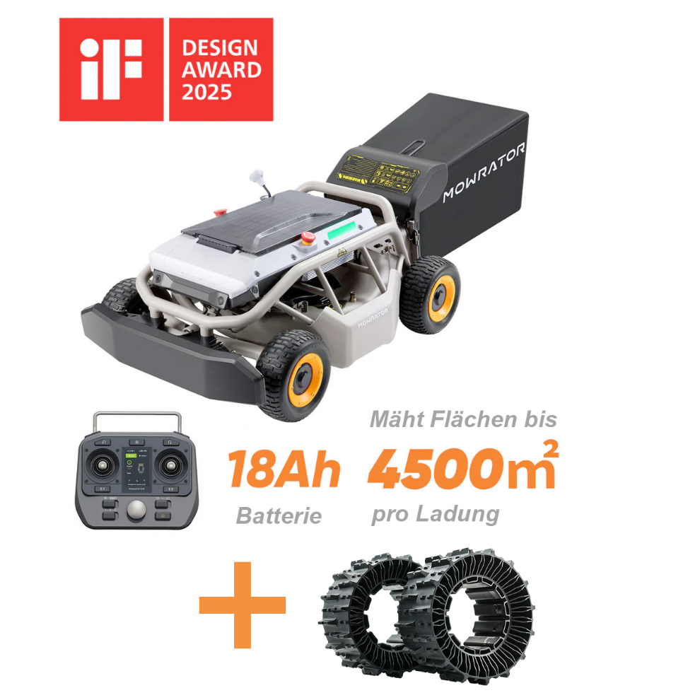 Mowrator S1 4WD Pro (18Ah) Set mit verformbaren Reifen, 100% Steigung