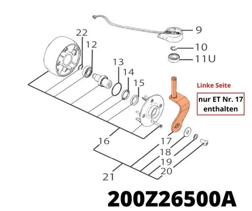 [T2200Z26500A] Tech L20 und Wiper Runner S Vorderrad Achse links ab 2017